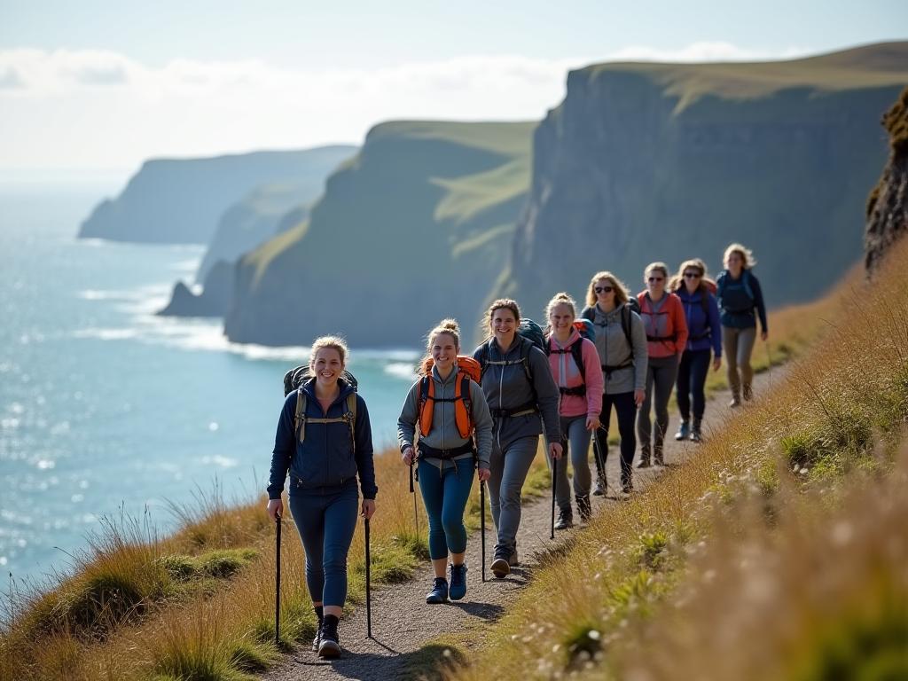 Group of women adventurers at Irish cliffs